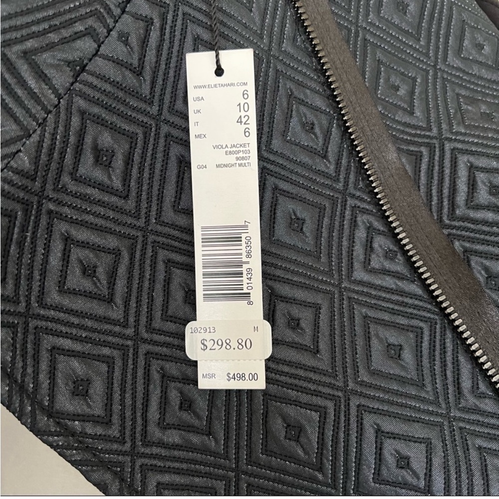 Elie Tahari Viola Jacket (Moto), Asymmetrical Zippers, Midnight Multi - Picture 13 of 14